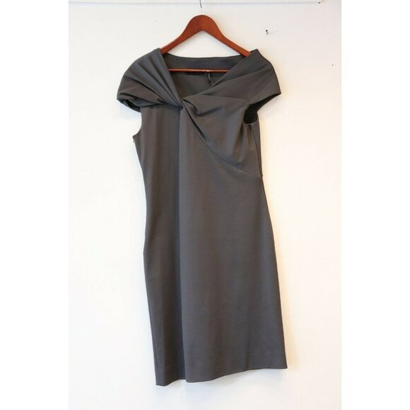 Helmut Lang Women's Size Large Gray Dress Asymmetrical Short Sleeve Stretch Mini - Picture 1 of 6
